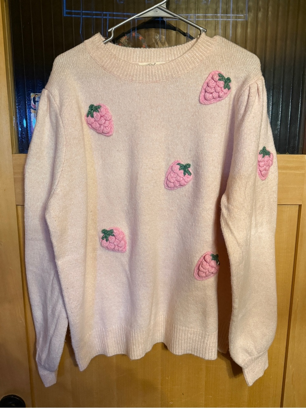 Bibi Sweater Pink With Pink Crochet Strawberries Size L